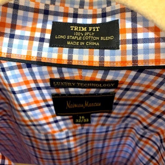Size 16 Mens blue orange button down Neiman Marcus TechTrim Fit **2 for 20** - Picture 4 of 6